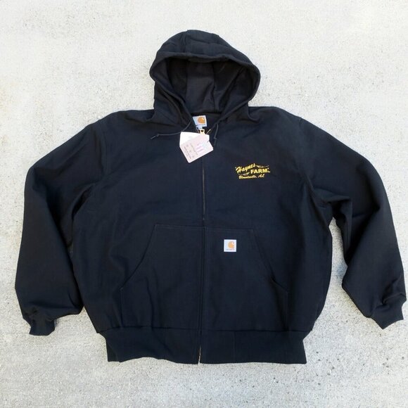 Carhartt Black Zip Work Wear Canvas Duck Jacket Hood J131 Thermal 2XL *Farm Logo - Picture 1 of 7
